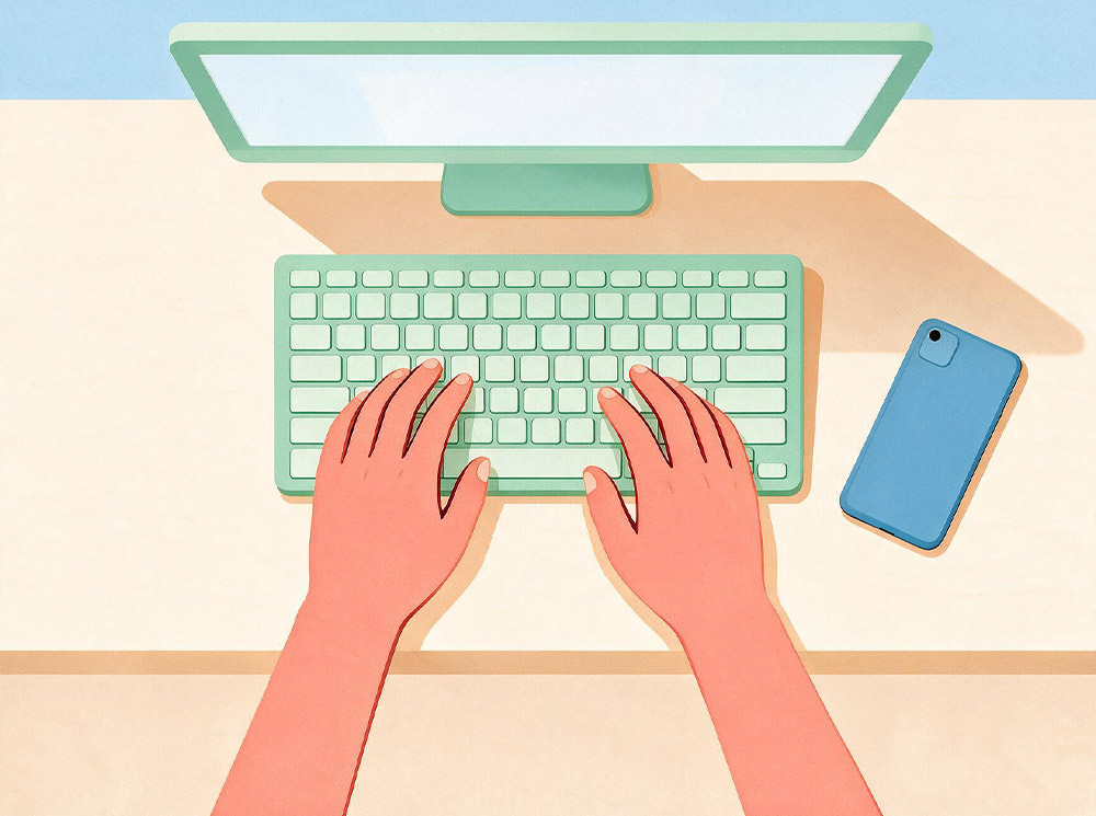 Hände tippen auf der Tastatur eines Laptops